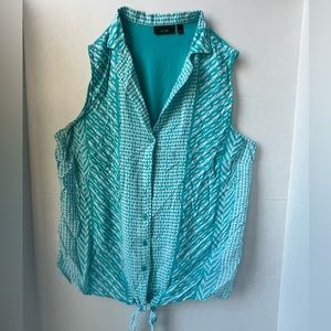 Apt. 9 women’s teal sleeveless button up tie front shirt size L